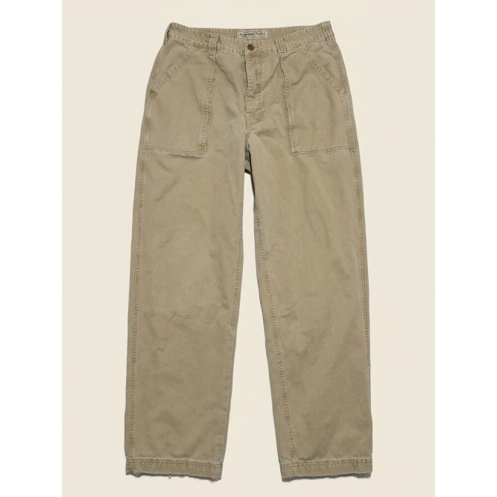 Vintage Y2K Baggy Abercrombie & Fitch Chino Pants Mens 34L Khaki Tan Wide Leg